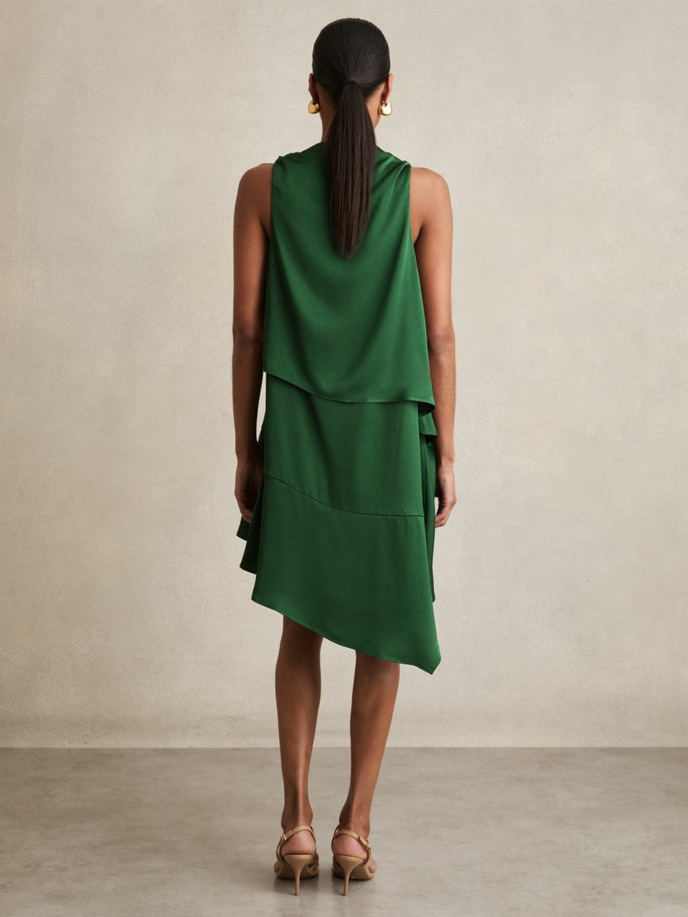 Satin Drape-Neck Layered Dress Green | Women