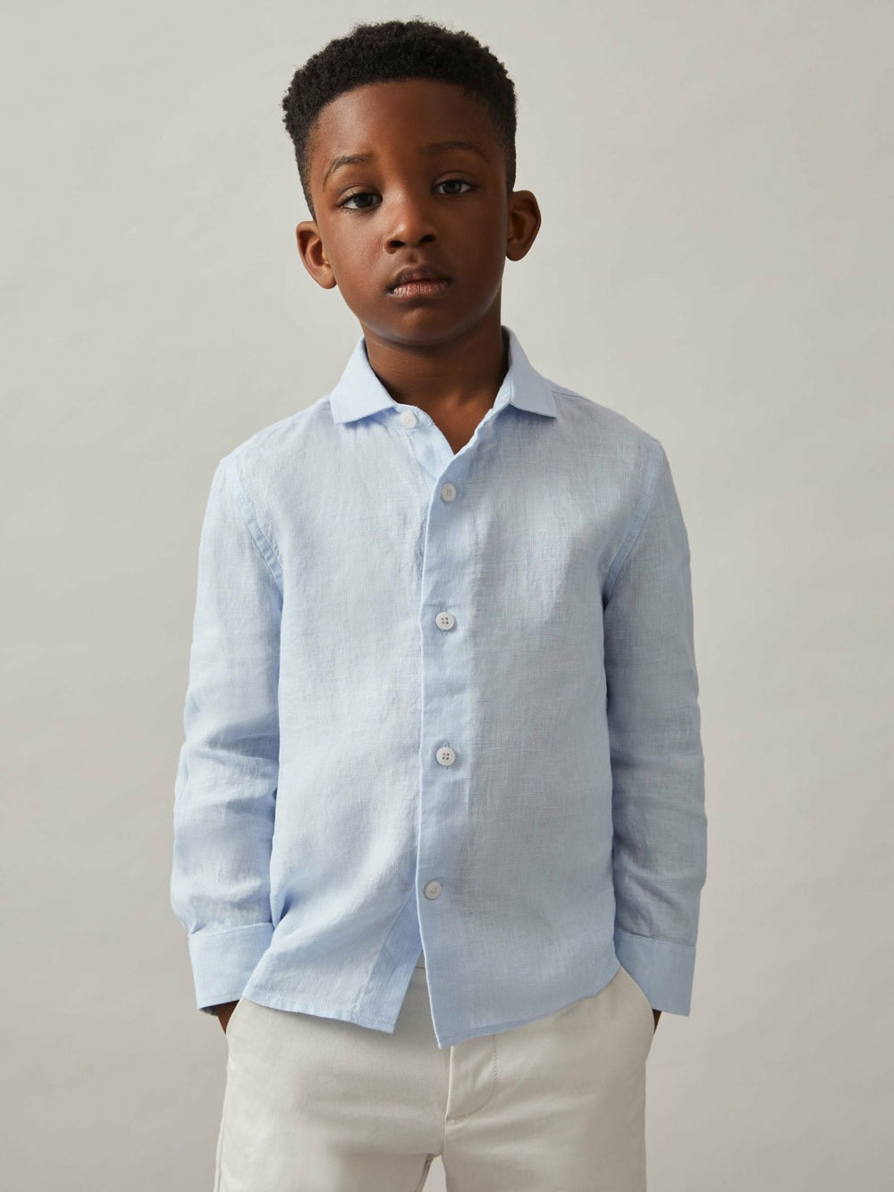 3-9 yrs Linen Cutaway Collar Shirt Pale Blue | Children & Baby