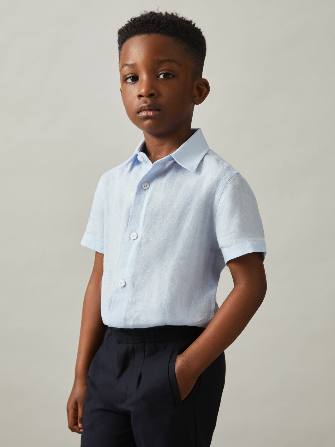 3-9 yrs Short Sleeve Linen Shirt Pale Blue | Children & Baby