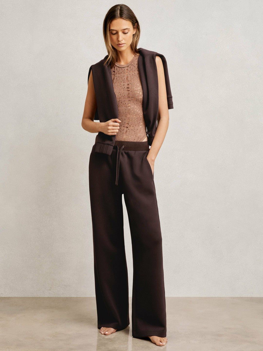 Petite Wide-Leg Interlock Drawstring Joggers Plum | Women
