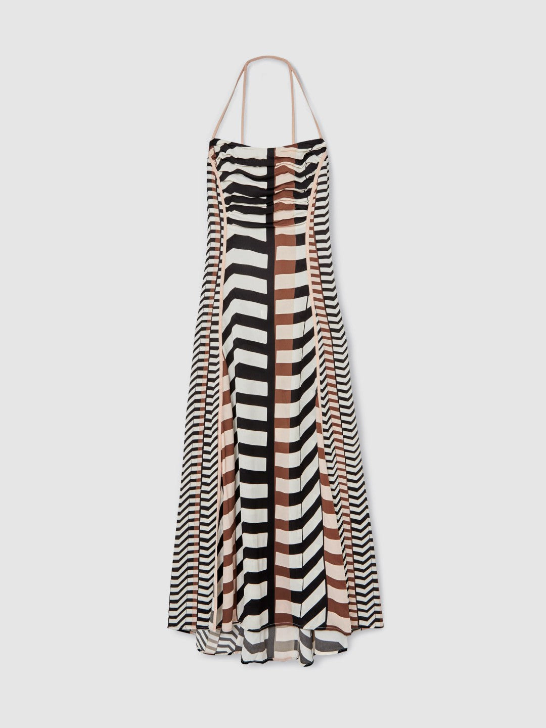 Chevron-Stripe Ruched Midi Dress Black/Brown | Women