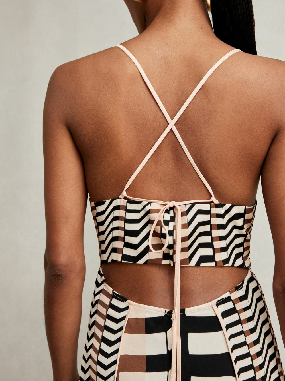 Chevron-Stripe Ruched Midi Dress Black/Brown | Women