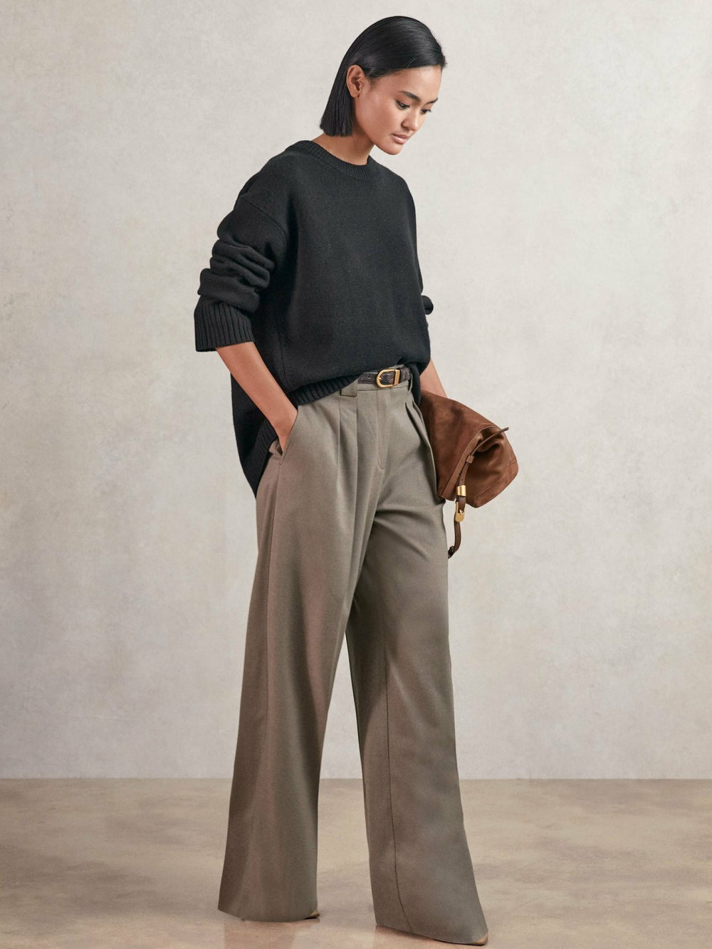 Wool-Cashmere Crew-Neck Jumper Black | Women