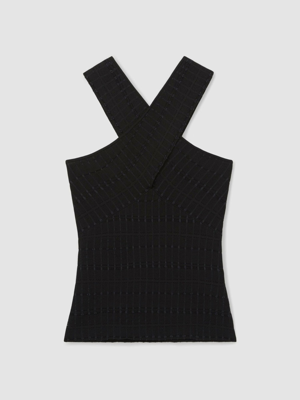Cross Neck Textured Top Black | Women