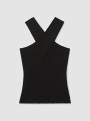Cross Neck Textured Top Black | Women