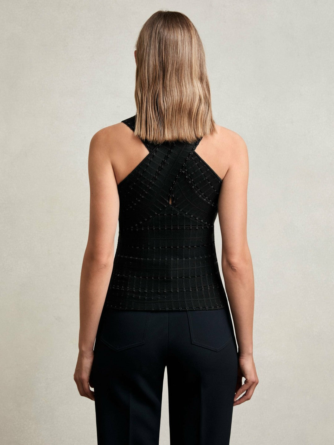 Cross Neck Textured Top Black | Women