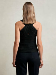 Cross Neck Textured Top Black | Women