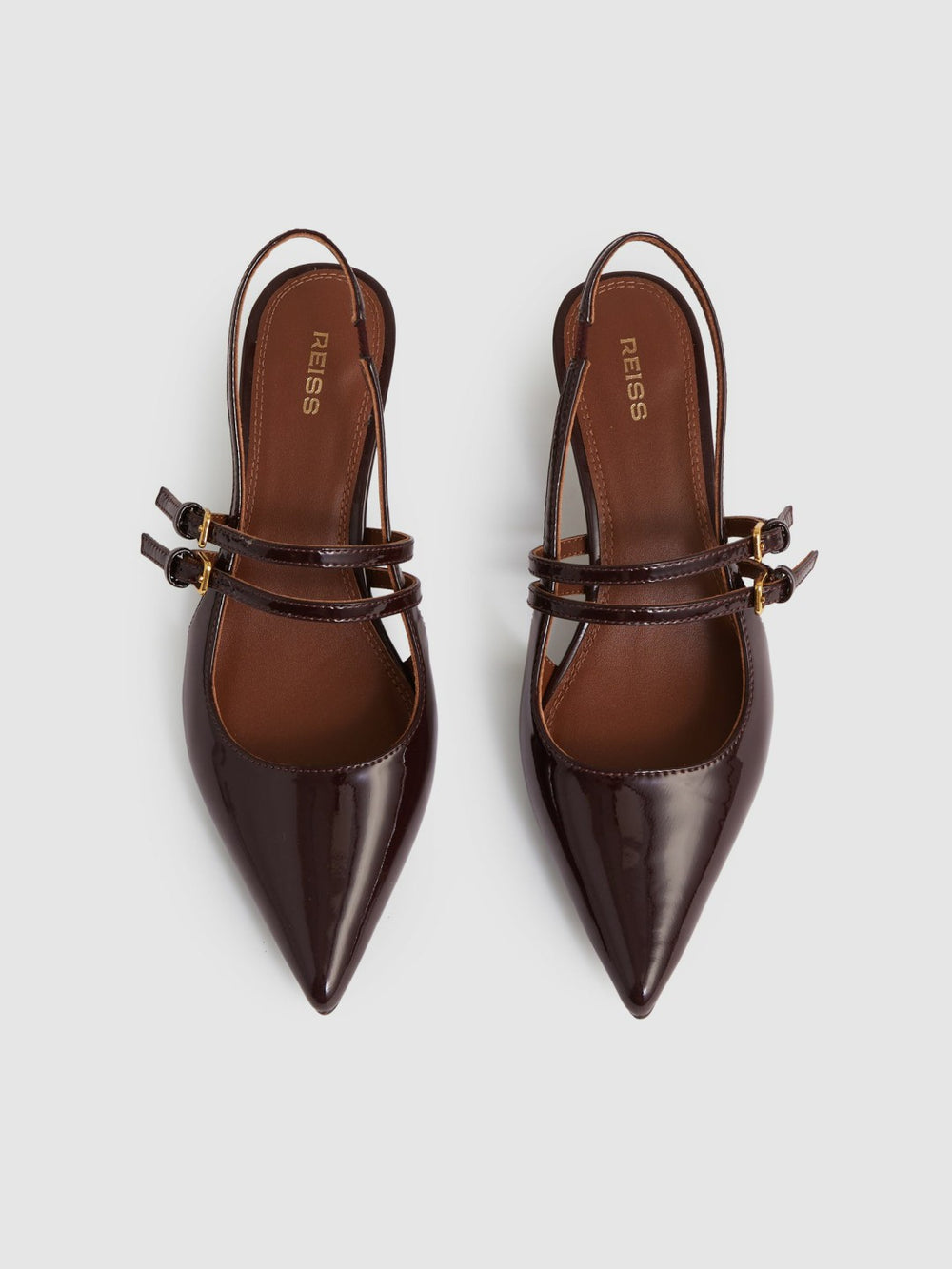 Leather Slingback Buckle Court Shoes Oxblood | Women