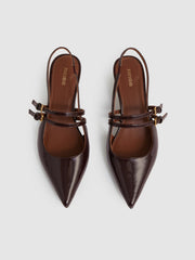 Leather Slingback Buckle Court Shoes Oxblood | Women