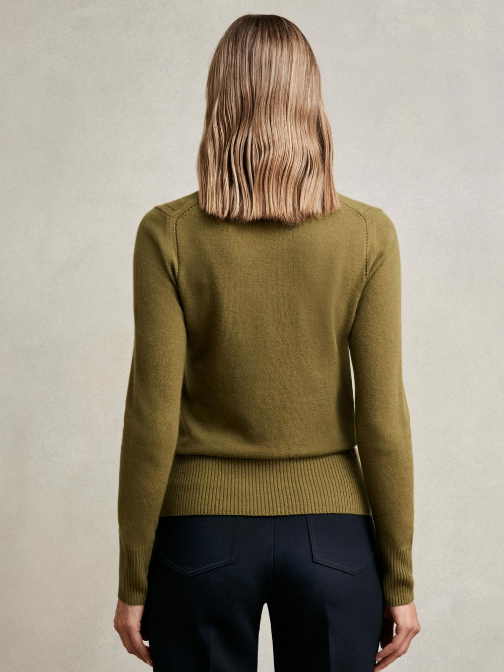 Wool-Blend Open-Stitch Jumper with Cashmere Khaki Green | Women