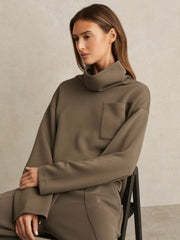 Interlock Jersey Funnel Neck Sweatshirt Khaki Green | Women
