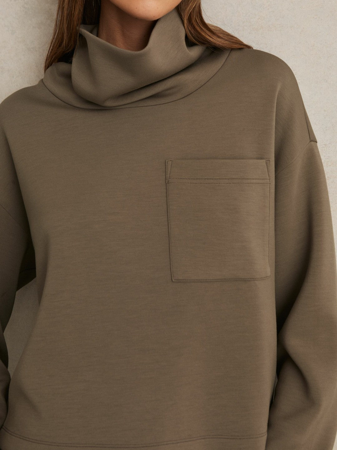 Interlock Jersey Funnel Neck Sweatshirt Khaki Green | Women