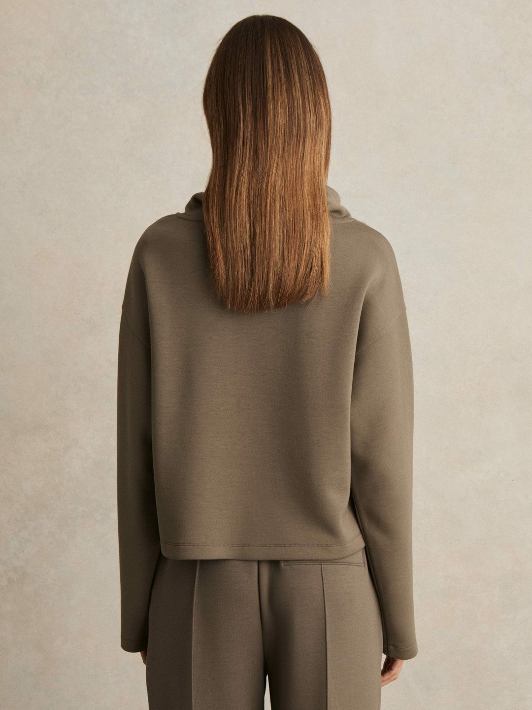Interlock Jersey Funnel Neck Sweatshirt Khaki Green | Women