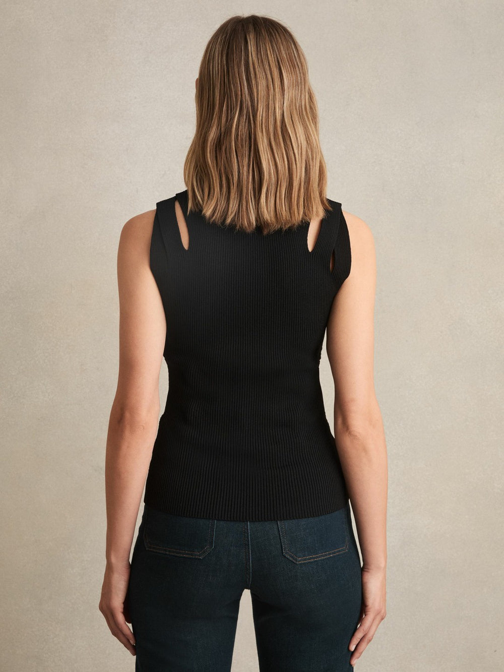 Cut-Out Rib-Knit Vest Black | Women