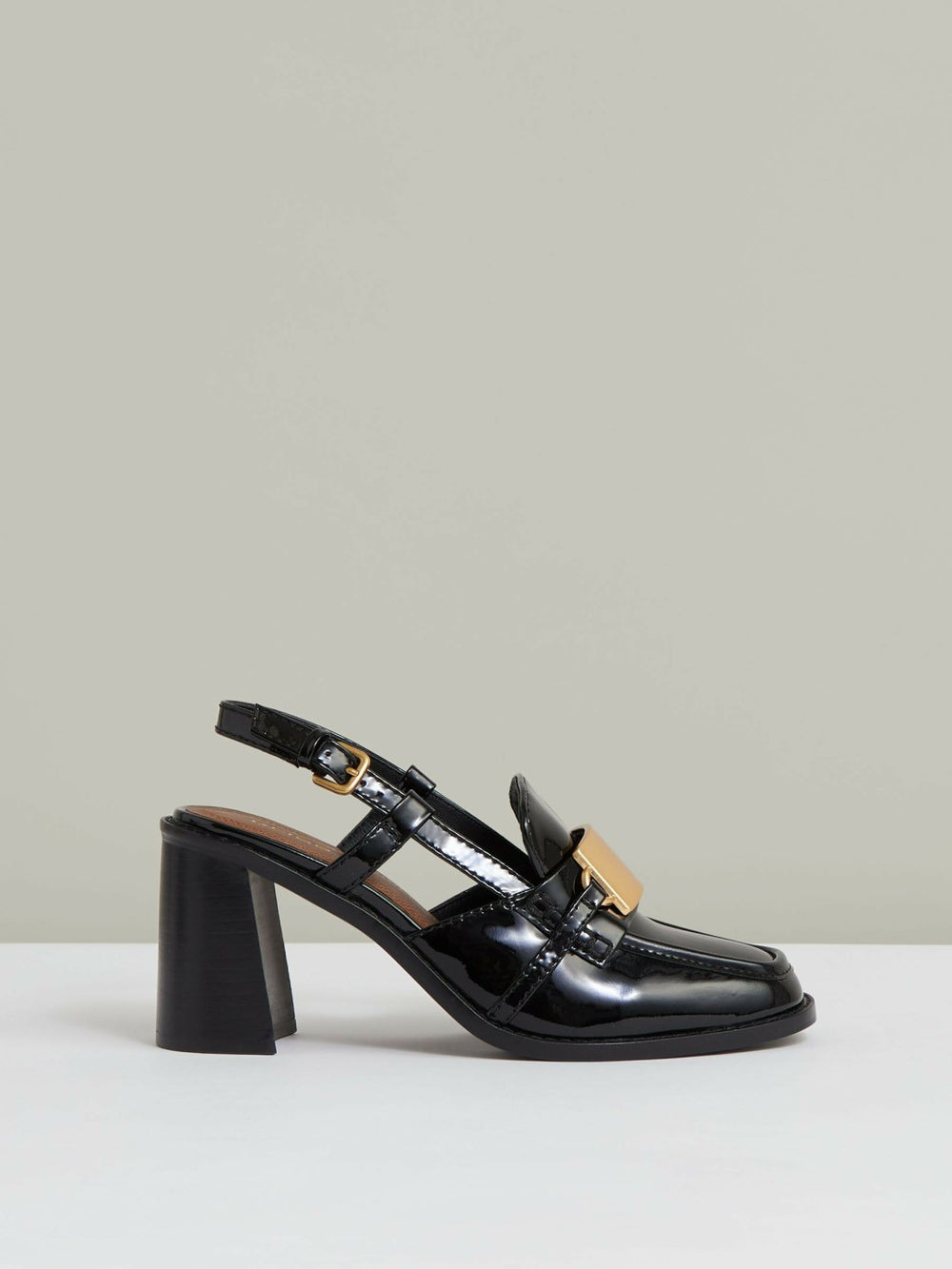 Patent Leather Slingback Heeled Loafers Black | Women