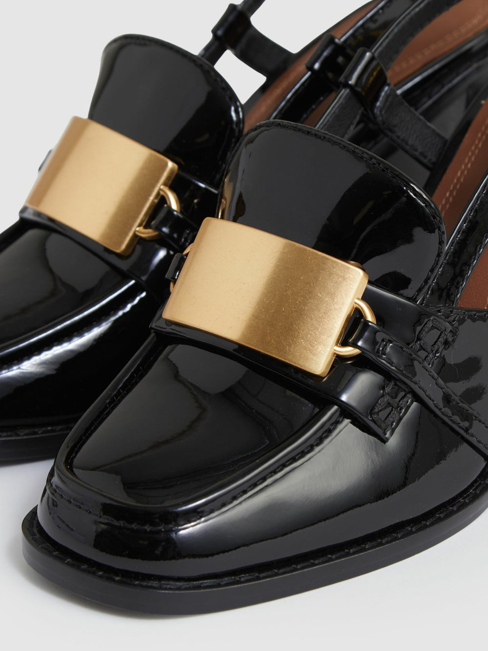 Patent Leather Slingback Heeled Loafers Black | Women