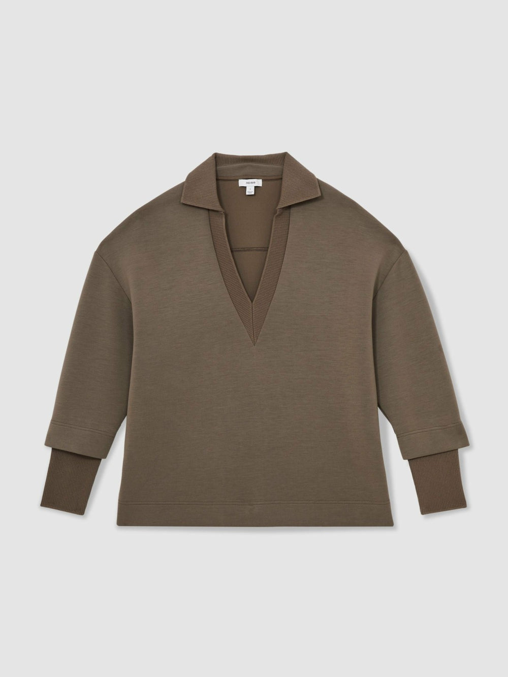 Interlock Open-Collar Sweatshirt Khaki Green | Women