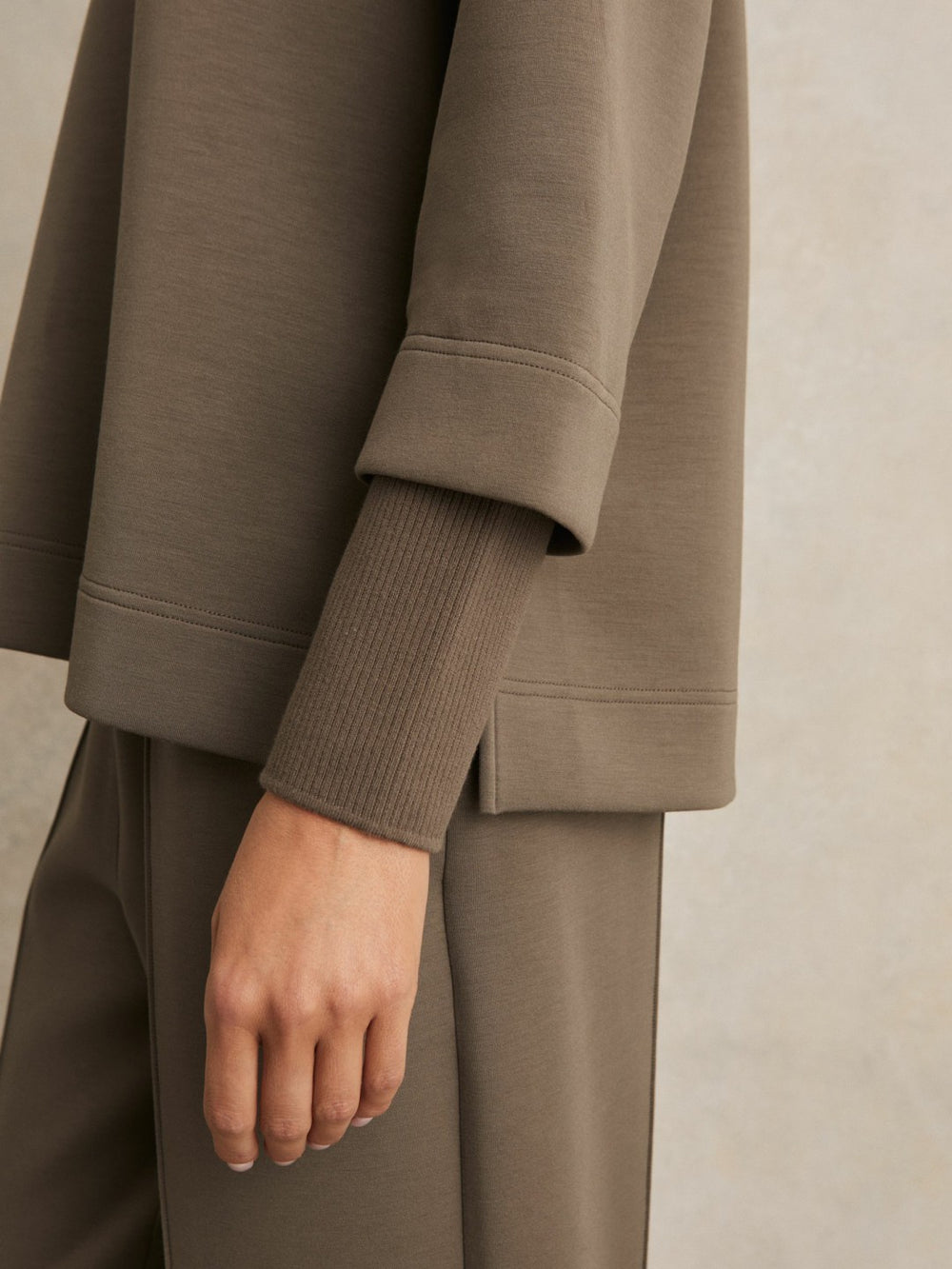 Interlock Open-Collar Sweatshirt Khaki Green | Women