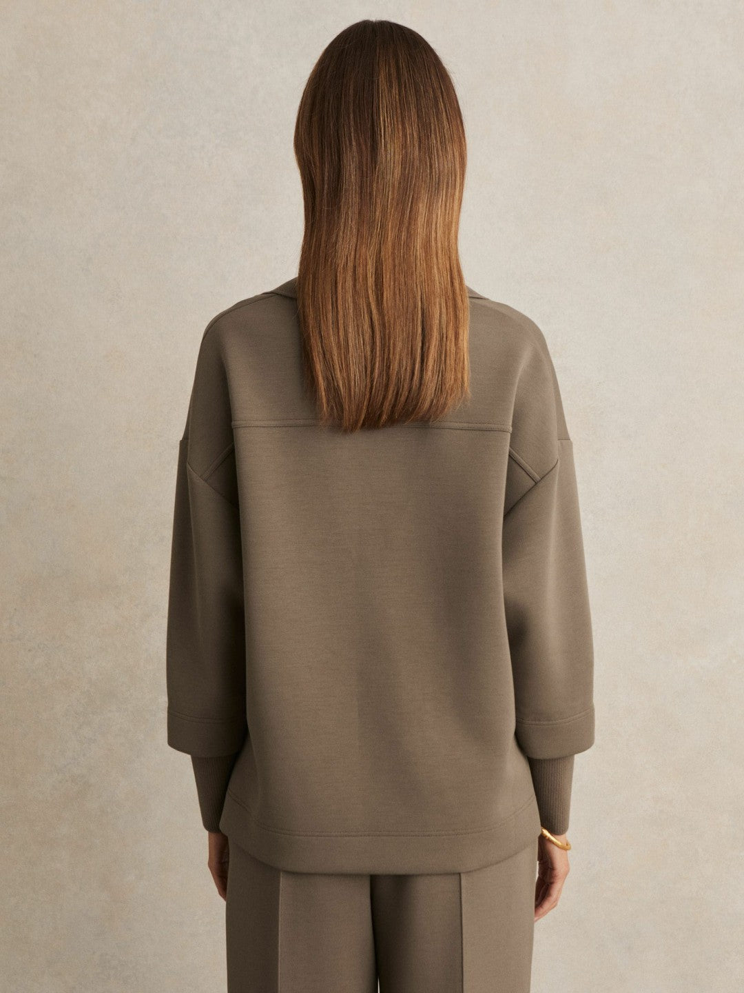 Interlock Open-Collar Sweatshirt Khaki Green | Women