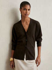 Wool-Blend Fitted Cardigan With Cashmere Chocolate | Women