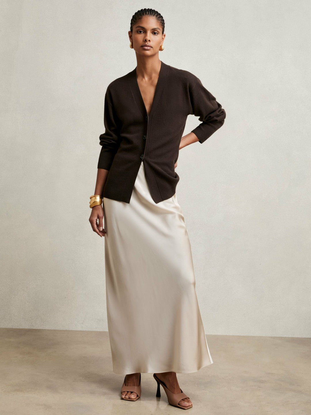 Wool-Blend Fitted Cardigan With Cashmere Chocolate | Women