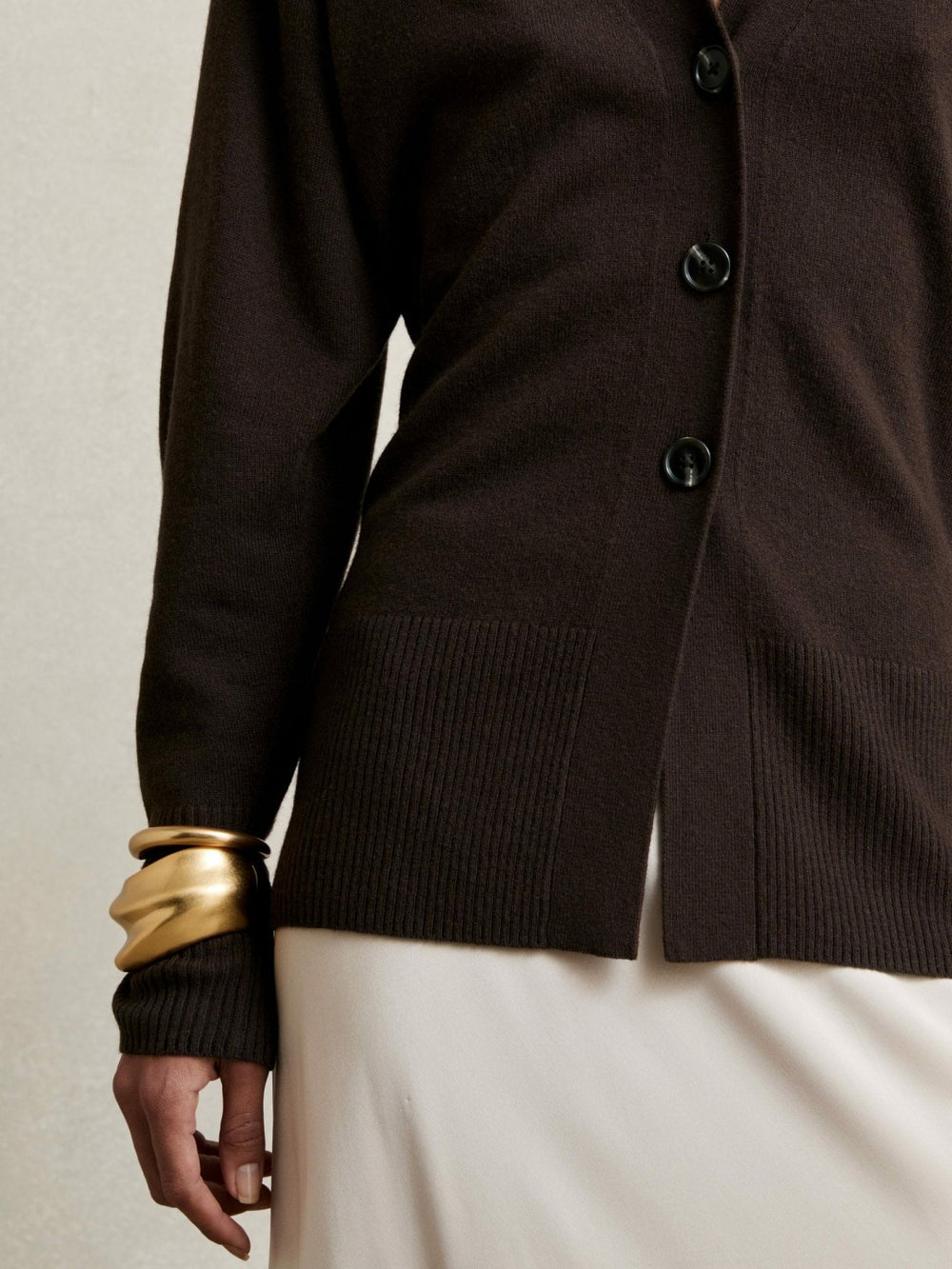 Wool-Blend Fitted Cardigan With Cashmere Chocolate | Women