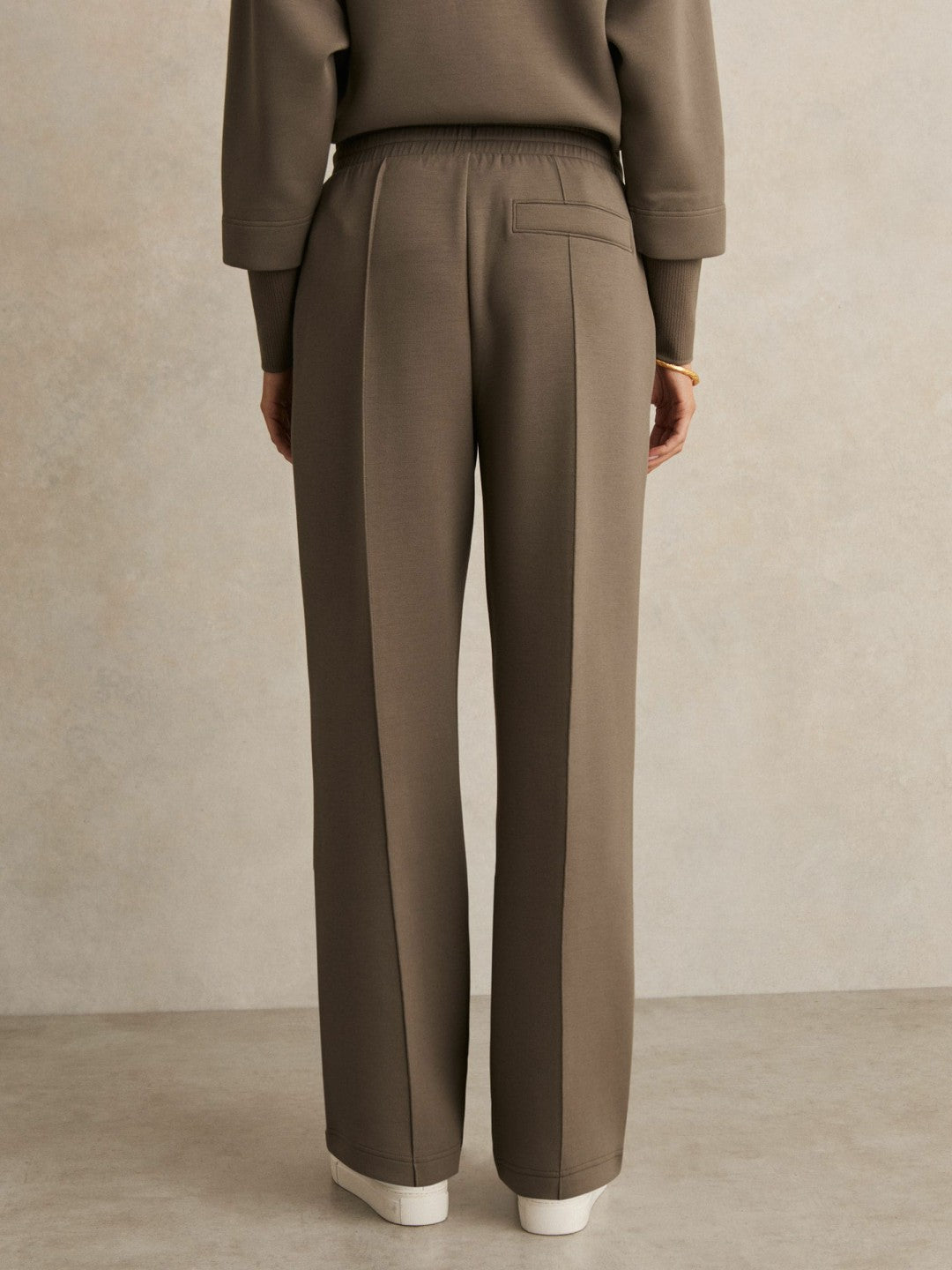 Modal-Blend Interlock Wide-Leg Joggers Khaki Green | Women