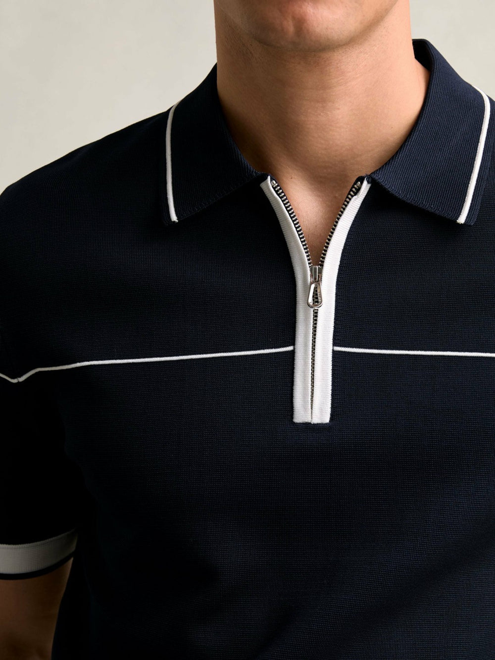 Half Zip Tipped Polo Shirt Navy/White | Men