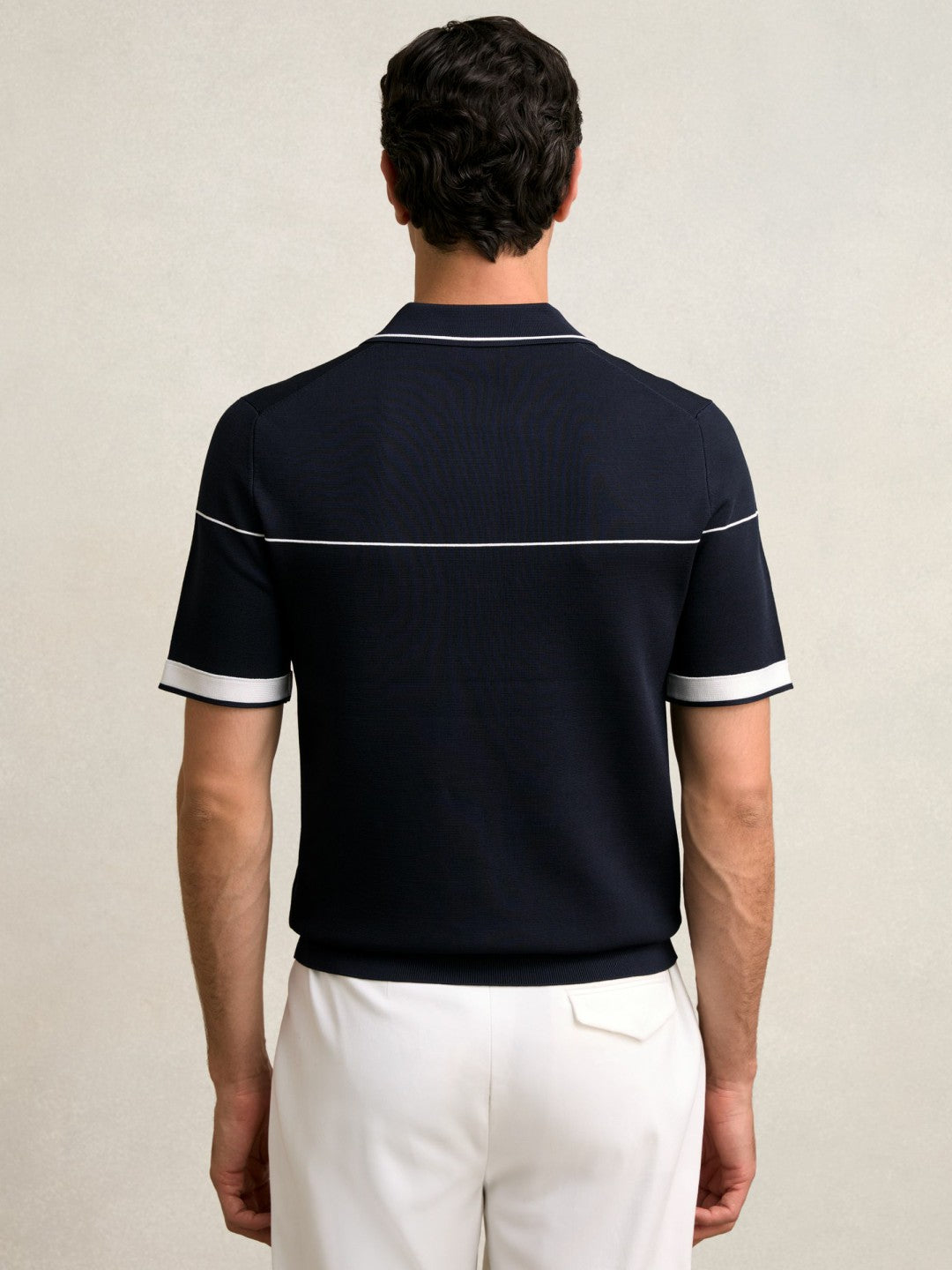 Half Zip Tipped Polo Shirt Navy/White | Men