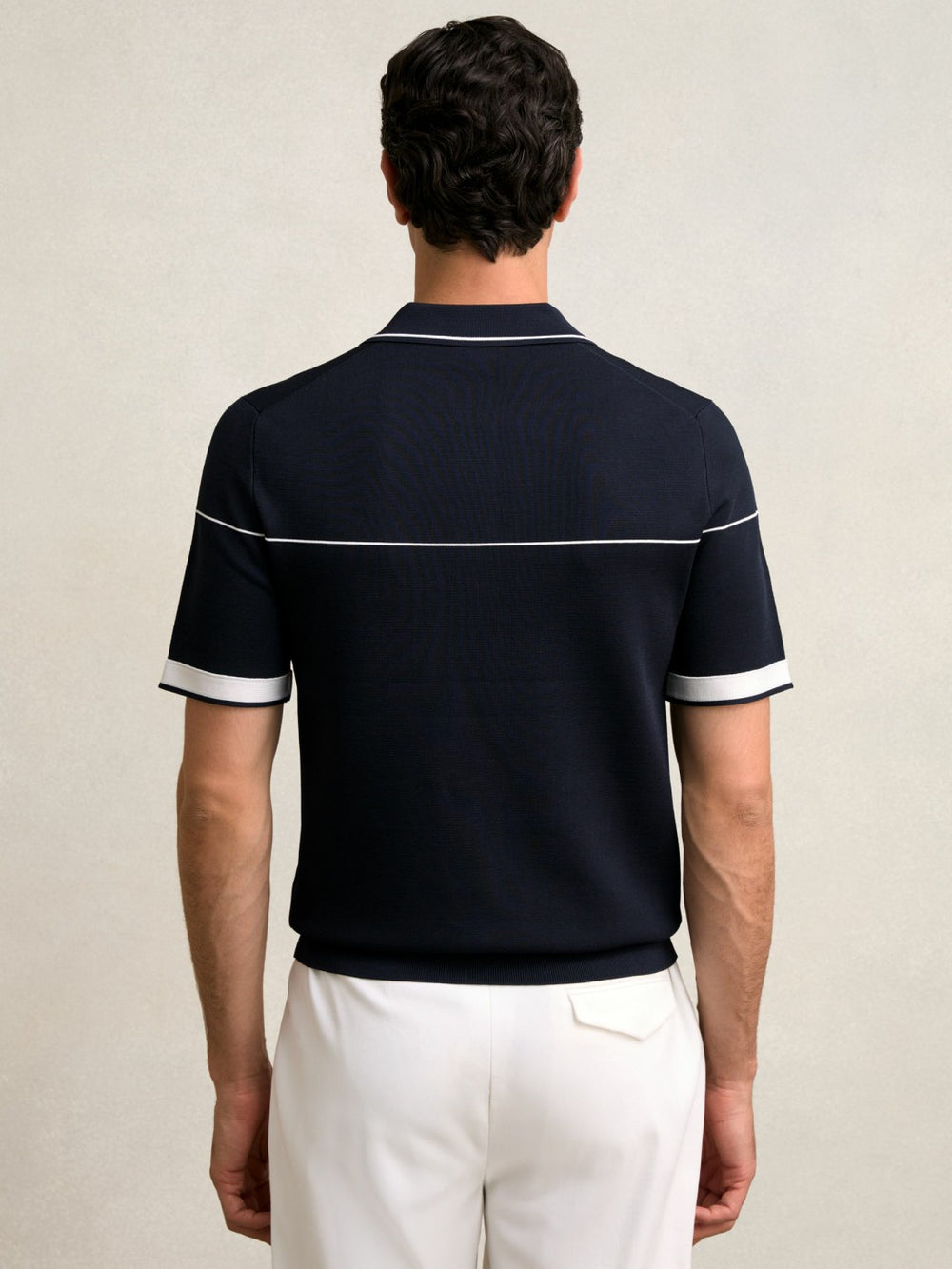 Half Zip Tipped Polo Shirt Navy/White | Men