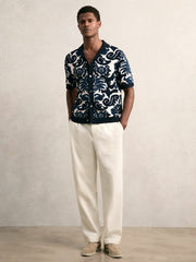 Paisley Jacquard Knit Shirt Navy Blue/White | Men