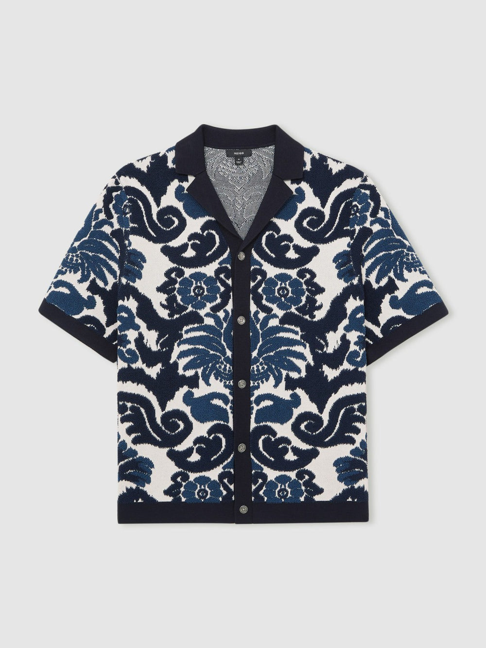 Paisley Jacquard Knit Shirt Navy Blue/White | Men