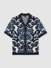 Paisley Jacquard Knit Shirt Navy Blue/White | Men