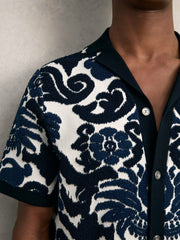Paisley Jacquard Knit Shirt Navy Blue/White | Men