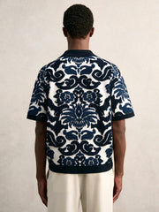 Paisley Jacquard Knit Shirt Navy Blue/White | Men