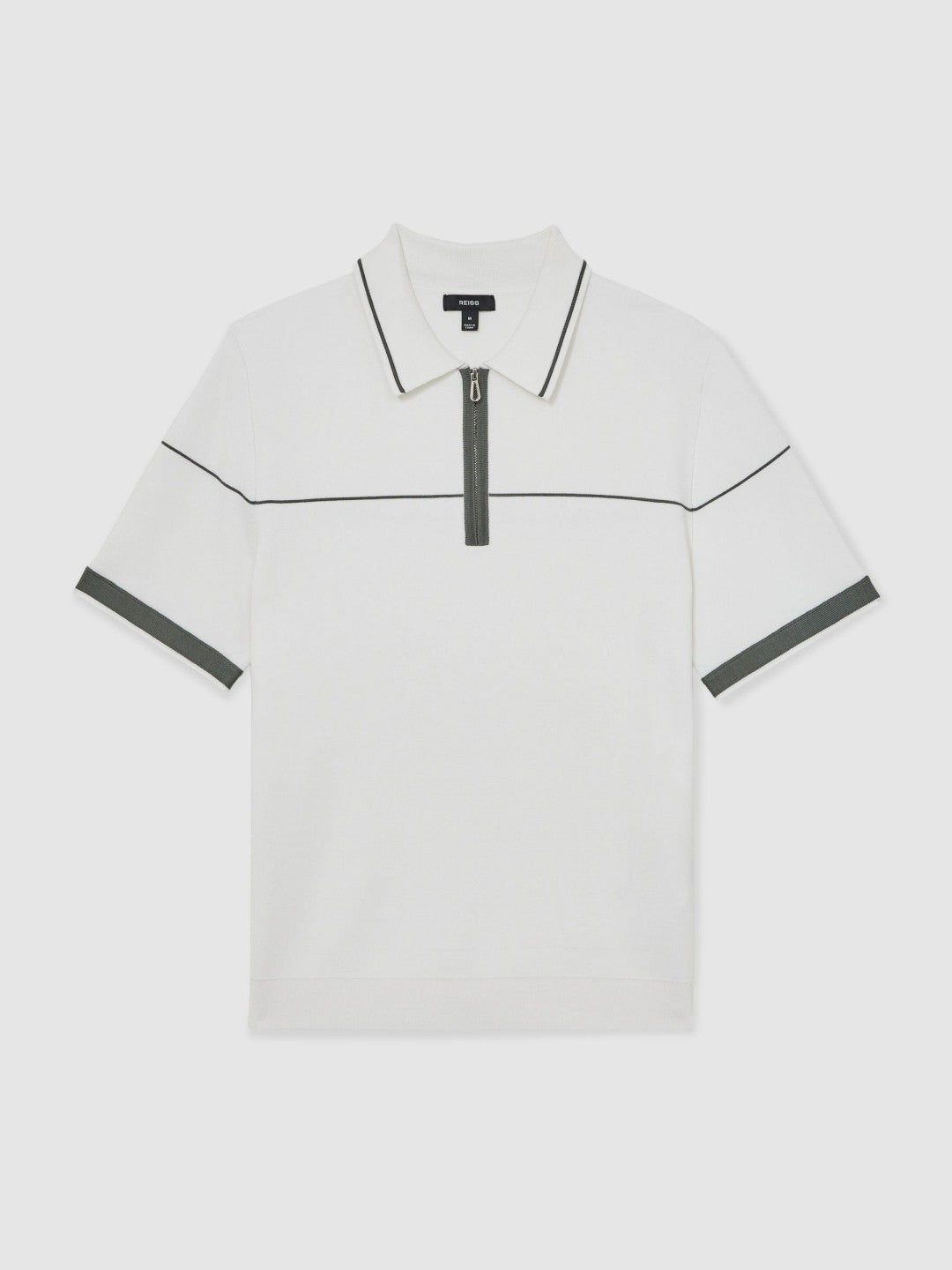 Half Zip Tipped Polo Shirt White/Green | Men