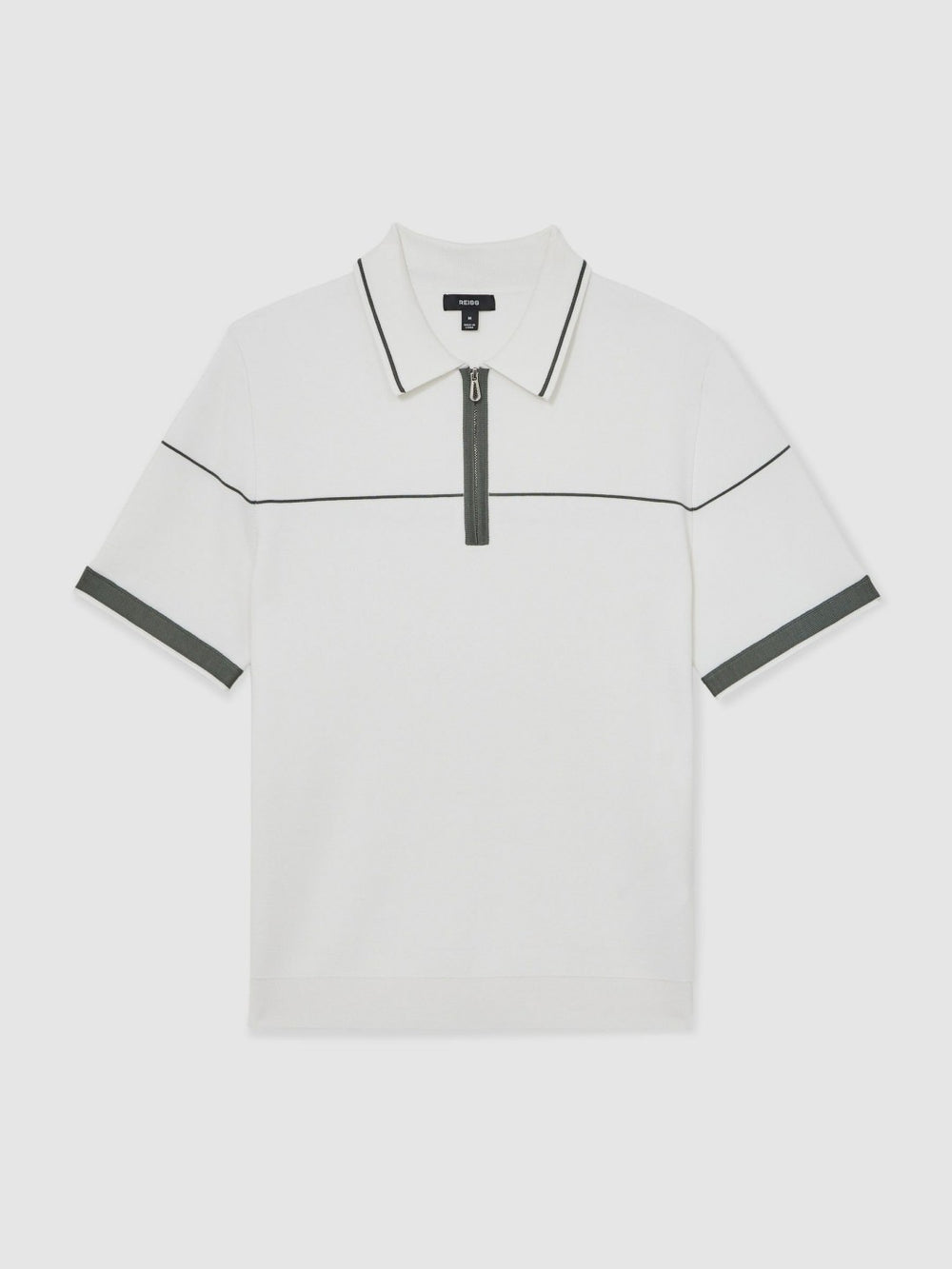 Half Zip Tipped Polo Shirt White/Green | Men