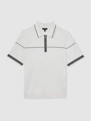 Half Zip Tipped Polo Shirt White/Green | Men