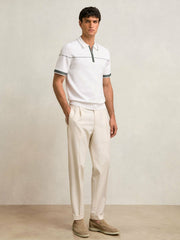 Half Zip Tipped Polo Shirt White/Green | Men