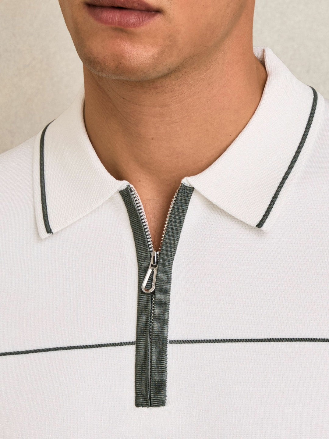 Half Zip Tipped Polo Shirt White/Green | Men