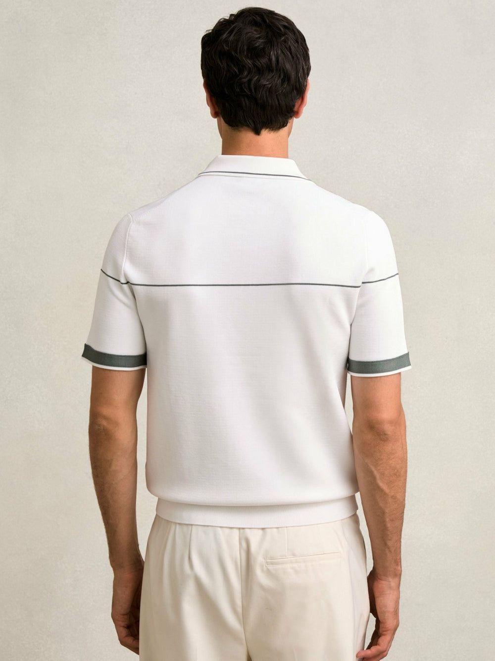 Half Zip Tipped Polo Shirt White/Green | Men