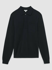 Cotton Concealed Placket Polo Shirt Navy | Men