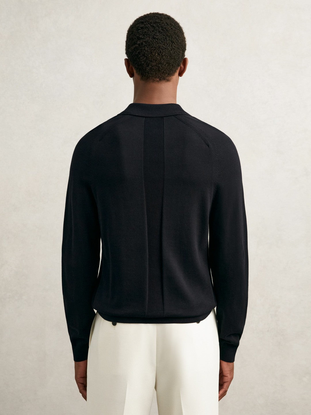 Cotton Concealed Placket Polo Shirt Navy | Men