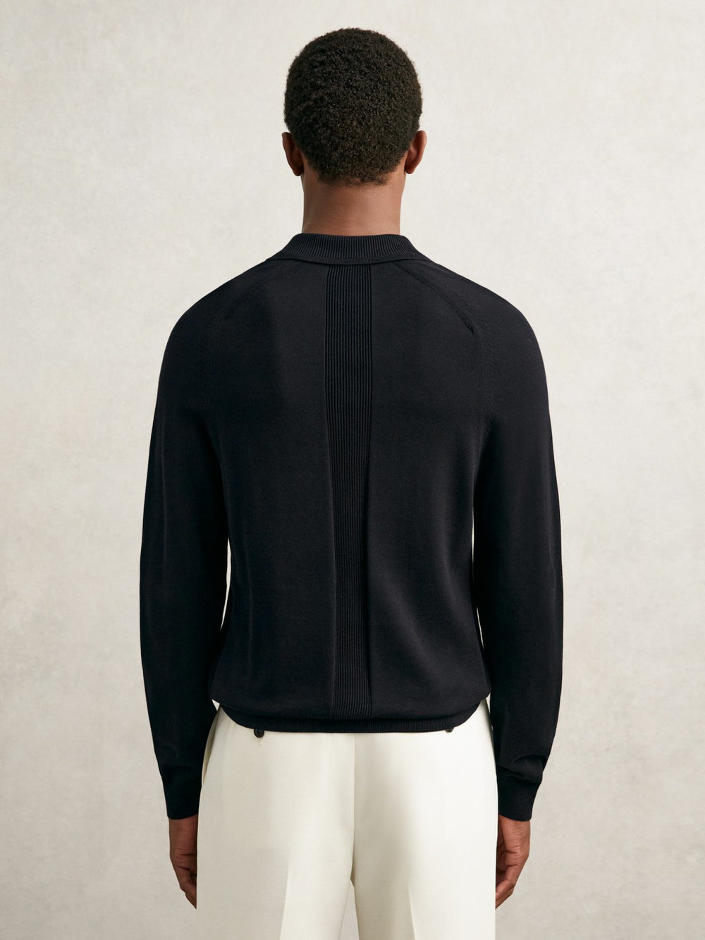 Cotton Concealed Placket Polo Shirt Navy | Men