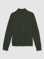 Wool V-Stitch Button-Through Cardigan Forest Green | Men
