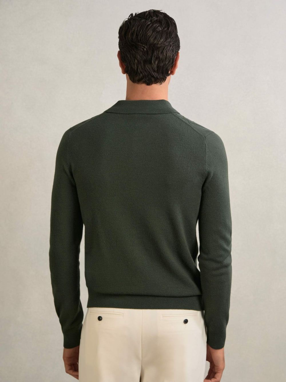 Wool V-Stitch Button-Through Cardigan Forest Green | Men