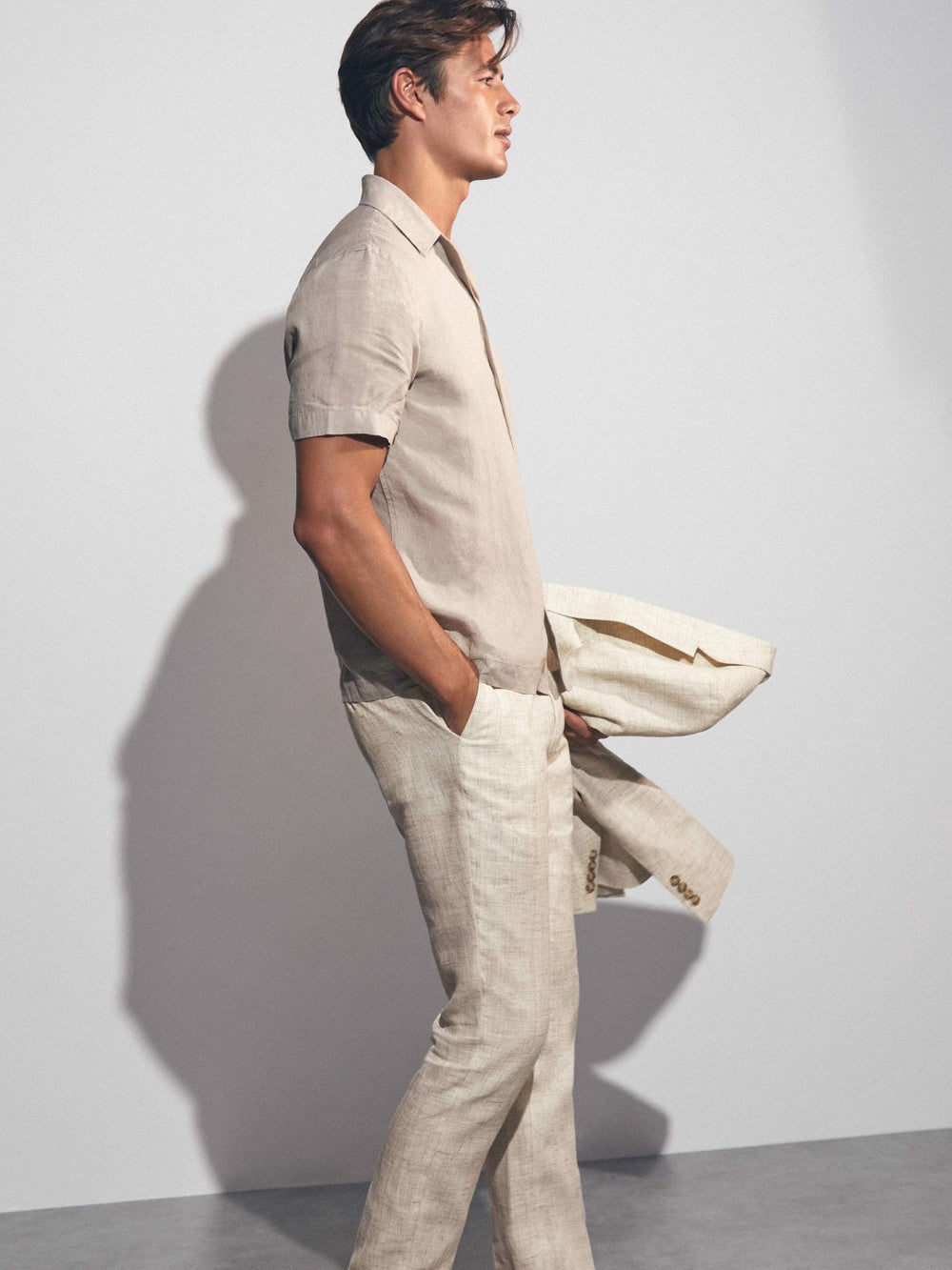 Linen-Cotton Slim-Fit Suit Trousers Stone | Men