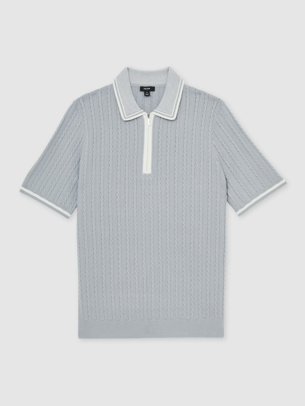 Micro-Cable Half-Zip Polo Shirt Soft Blue | Men
