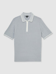 Micro-Cable Half-Zip Polo Shirt Soft Blue | Men
