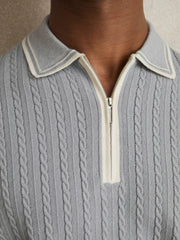 Micro-Cable Half-Zip Polo Shirt Soft Blue | Men